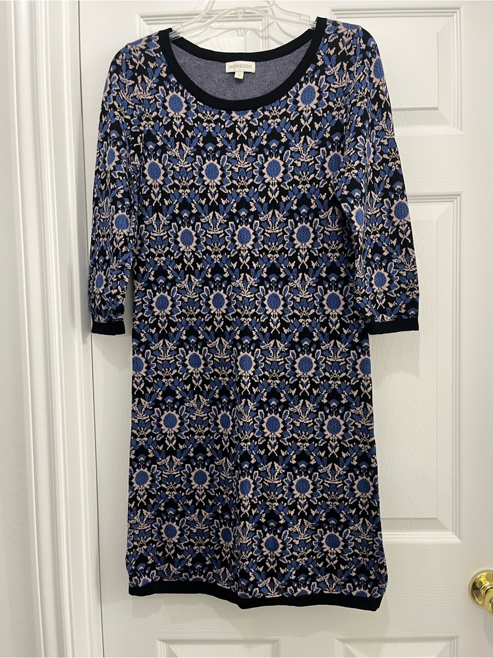 Monsoon Navy and Cream Floral Knit Dress